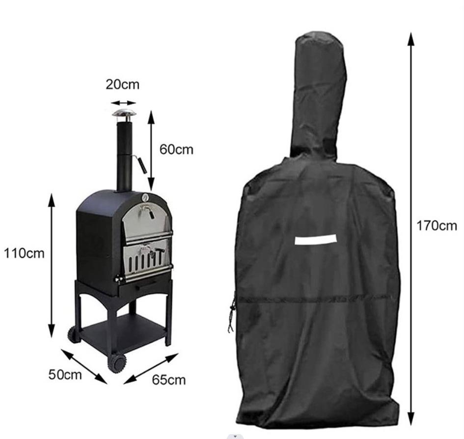 170x65x55cm Schwarze Outdoor Pizzaofen Grillabdeckung, Regen- & Staubdicht, Oxford-Gewebe.