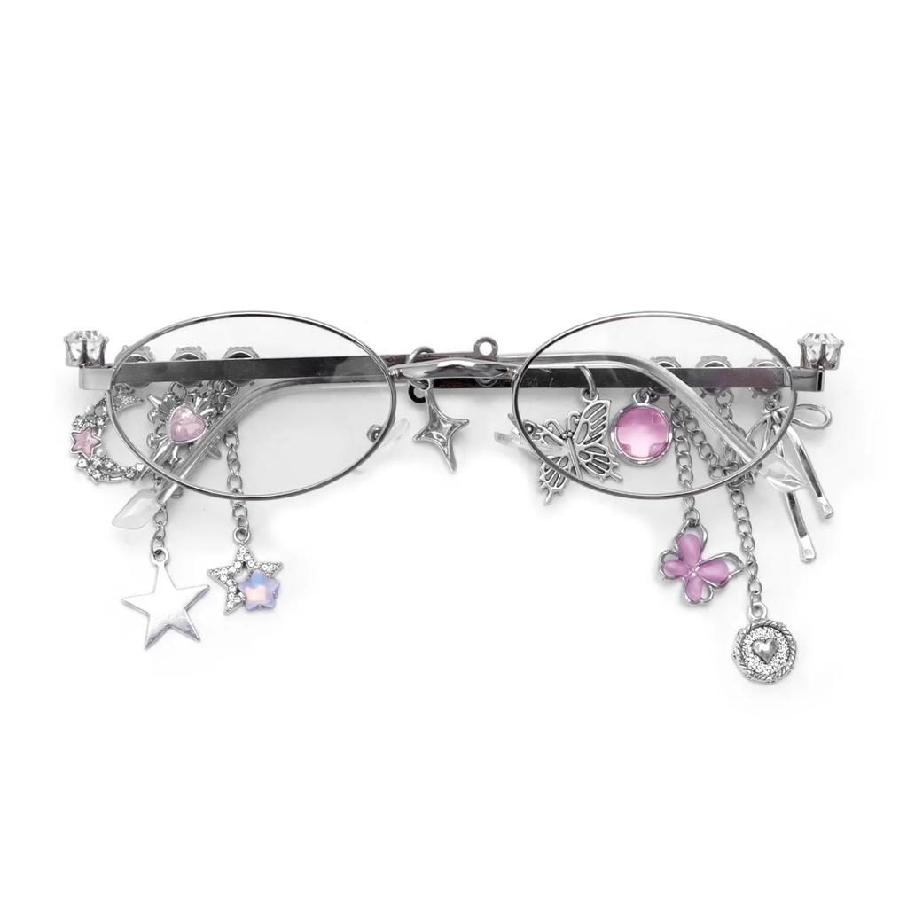 Latest Sweet Cool Star Diamond Small Frame Elliptical Eyeglasses Japanese Y2k Spicy Girl Style Anti Blue Ray Eyeglasses
