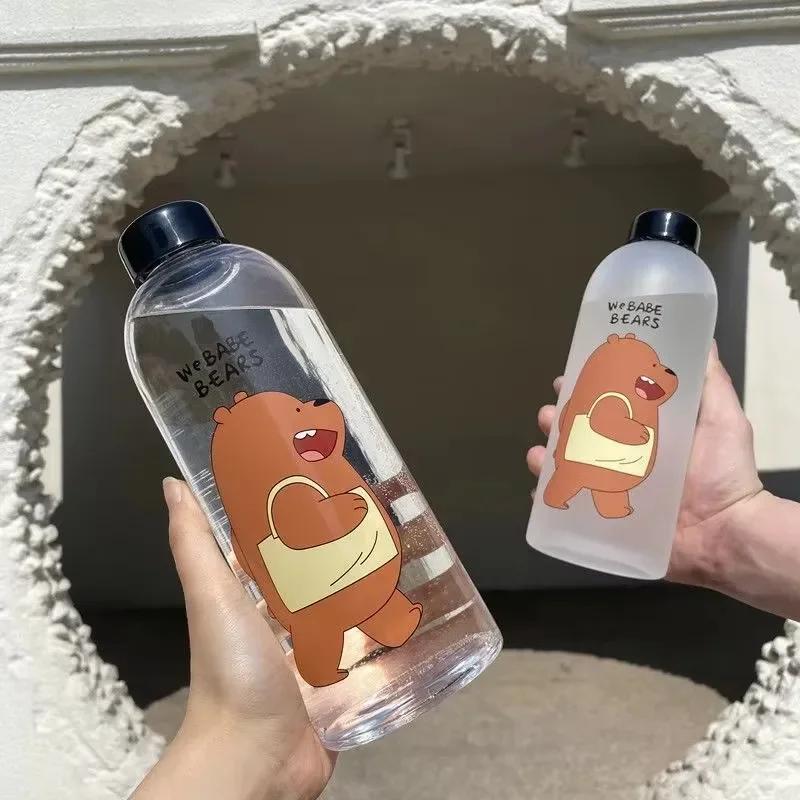 1000ML Portable Large Cartoon Water Bottle Panda Cute Bear Frosted Straw Mug Food Grade Heat Resistant Kids Water Bottle