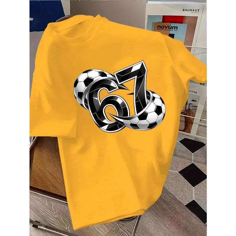 European sizes Children Casual T-Shirt with Soccer and Number 67 Design Perfect for Sports Enthusiasts, Crew Neck, Short Sleeve, Medium Stretch Fabric