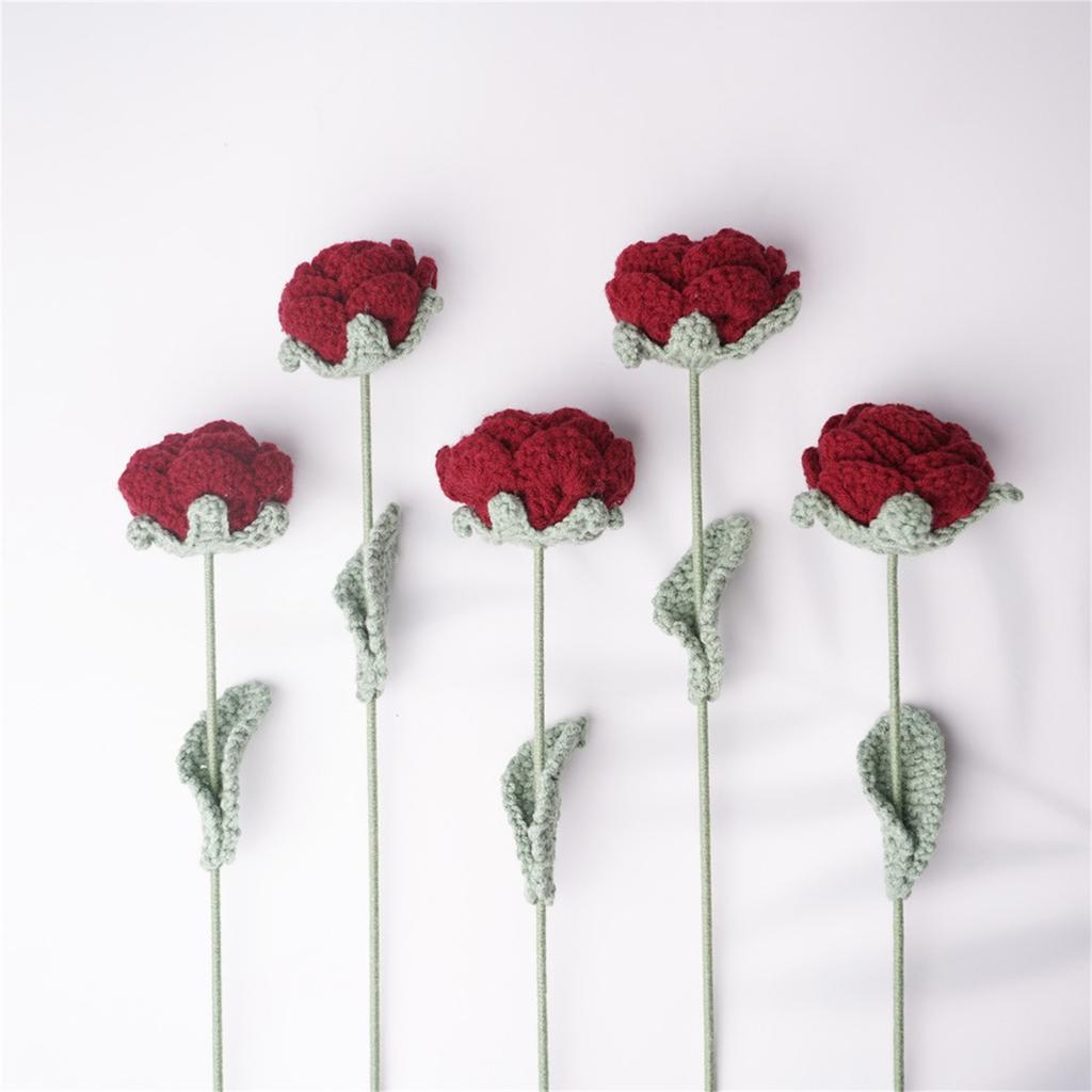 1PC Modern Elegance Simulation Flower Home Decoration Dining Table Knitted Rose Single Bouquet Wedding Artificial Flower