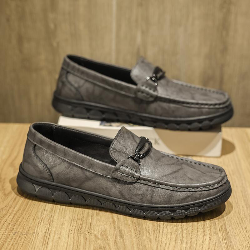 Mens Casual Genuine Leather Shoes Spring Summer Man Driving Flats Soft-Soled Comfy Walking Loafers Slip on Boat Business Shoes
