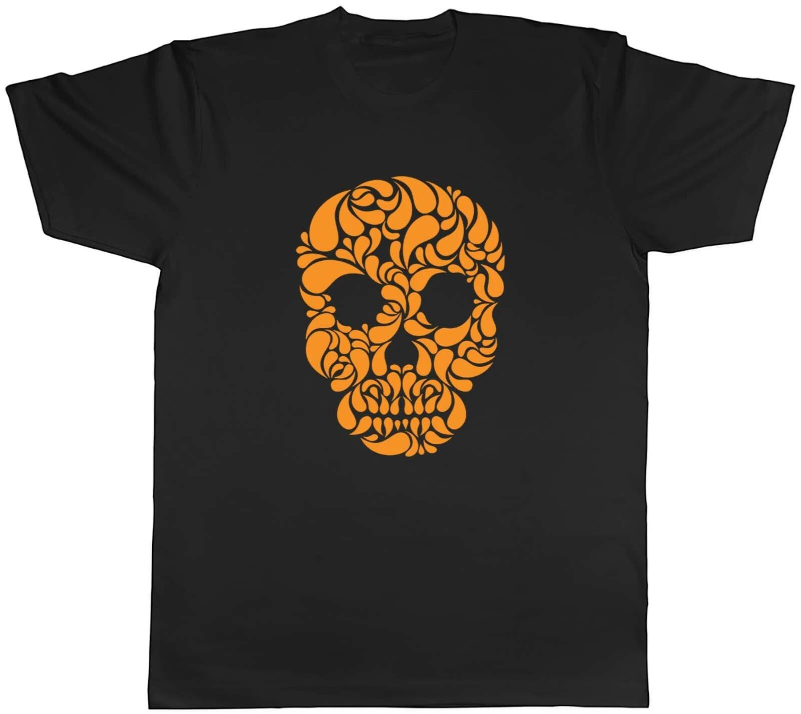 Orange Skull Mens Unisex T-Shirt Tee Gift M