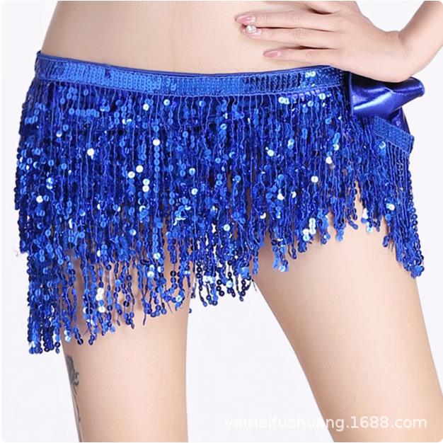 Halloween Belly Dance Hip Scarf Performance Sequin Tassel Waist Chain Bohemia Waist Scarf Sexy One Piece Skirt
