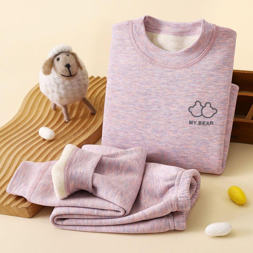 Koala Fleece Seamless Kids' Warm Suit: Brushed Thick Underwear for Autumn & Winter