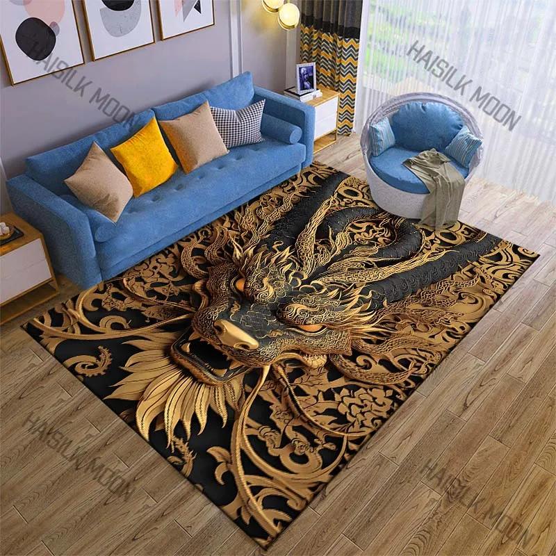 Oriental Dragon Head Print Cartoon Carpet Rug for Living Room Bedroom Sofa Decor Kids Play Home Area Rug Non-slip Mat