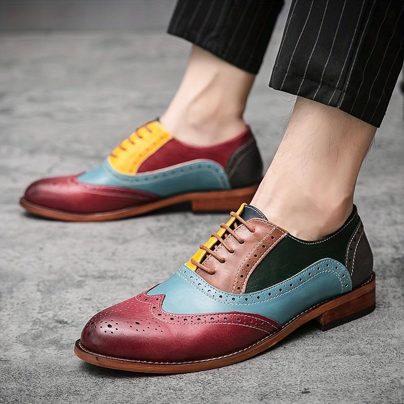 British Style Color Matching Leather Shoes Baroque Retro Contrast Color Men's Shoes