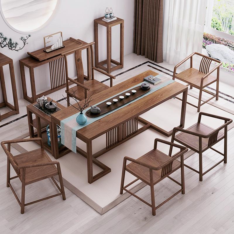 New Chinese Style Elm Wood Tea Table and Chair Set for Home or Office