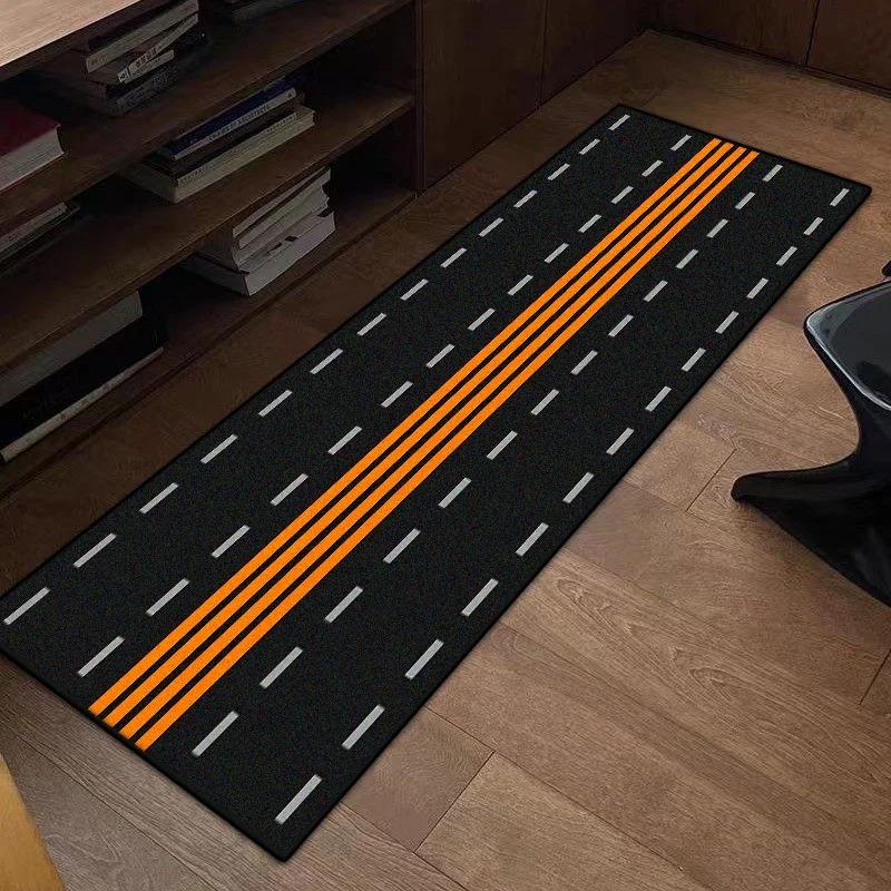 Alfombras Largas Rayadas Negras y Naranjas Decoración de Pasillo Nórdico Alfombrillas de Suelo Fáciles de Limpiar y Lavables Alfombra para Sala de Estar Hall Escaleras del Hogar