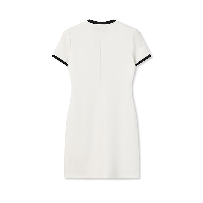 FILA Original Color Block Edge Fashion Simple Classic Retro Casual Versatile Comfortable Round Neck Slim Short Sleeve Dress F51W629301FWT