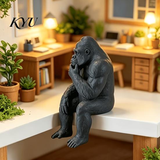 Office Bookshelf Decoration 3D Printed Thinking Gorilla Figurine, Mini Thinker Statue, Decorative Shelf Sitting Statue Modern Minimalist Sculpture for