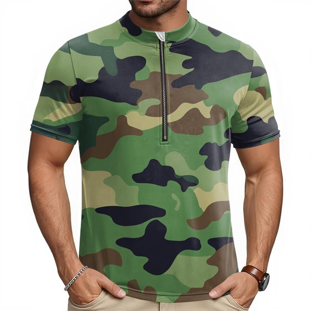 Men's Short Sleeve Cycling Jersey Breathable Quick Dry Half Zip Round Neck Lightweight Performance Top for Road Mountain Bike