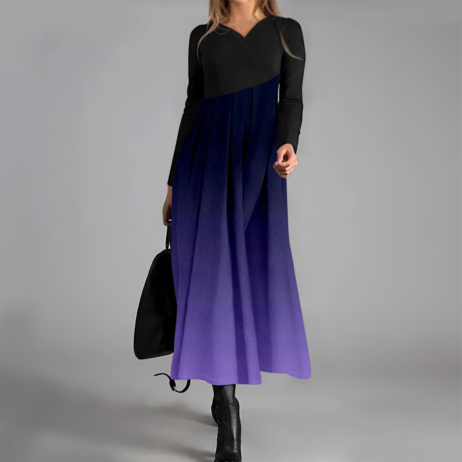 

Женское повседневное платье с V-образным вырезом и длинными рукавами, свободное и объемное платье с принтом XXL фиолетовый