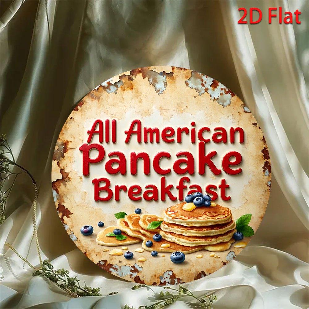 Vintage Pancake Breakfast Wall Art Inch Round Aluminum Retro Diner Decor Pancakes Eggs Coffee Home 20x20cm(8x8inch)