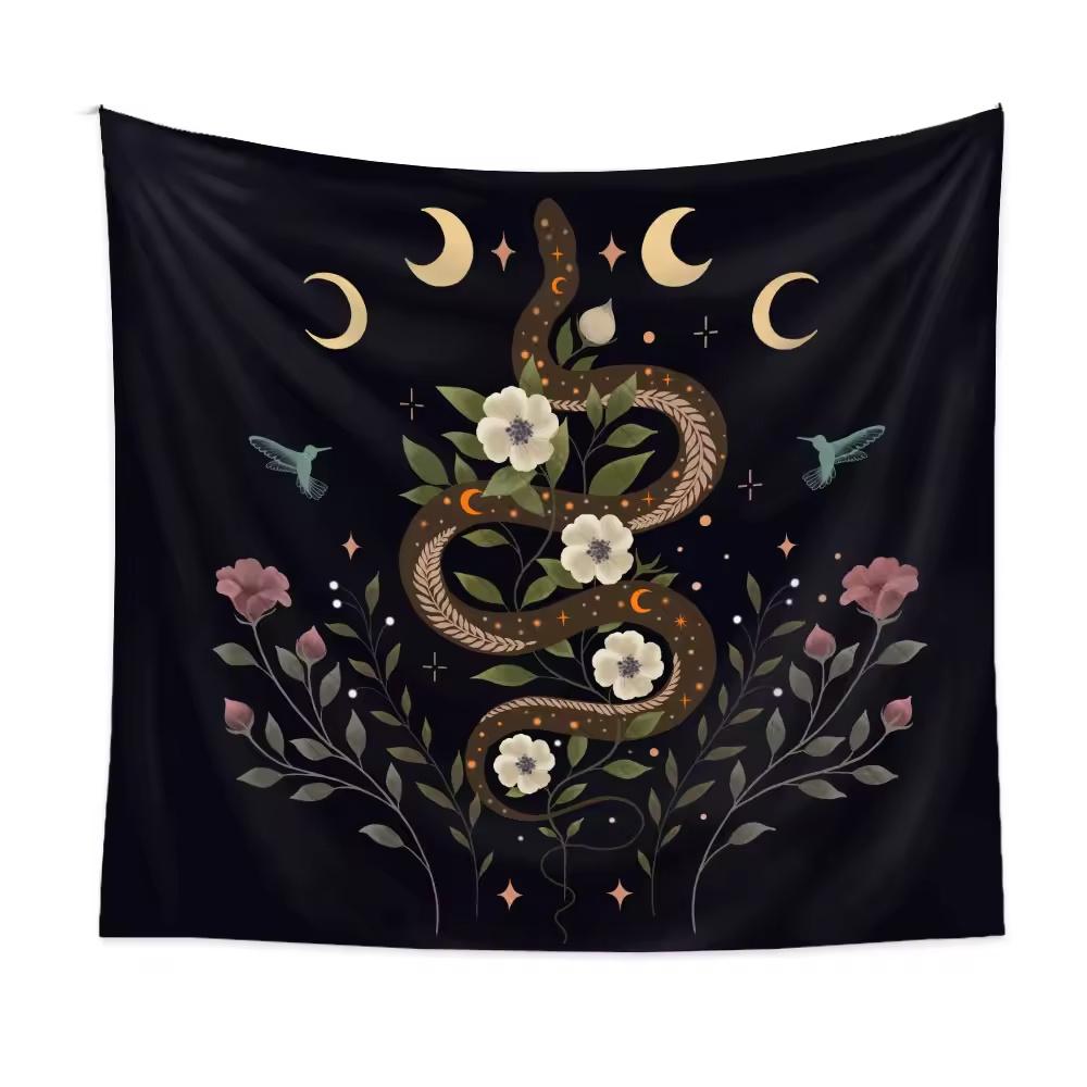 Psychedelic Bohemian Wall Tapestry For Living Room Moon Phase And Stars Snake Tapestries Tarot Altar Yoga Backdrop Clothes