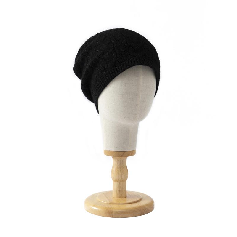 New bright silk wool knitted hat loose big head circumference hat autumn and winter warm cold hat bag head shows small face