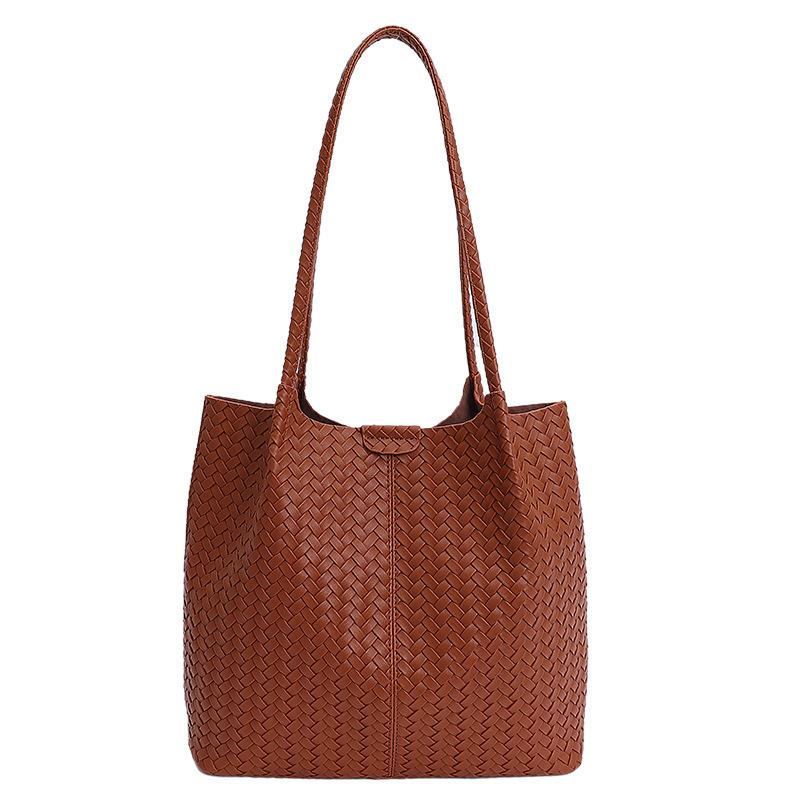 Woven Pattern Large Capacity Shoulder Tote Bag Women's New Fashion Soft Leather Retro Commuter Armpit Bag
