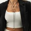 Simple Metal Hollow Ring Pendant, Long Necklace, Cold Leather Wax Thread Winding Necklace For Women