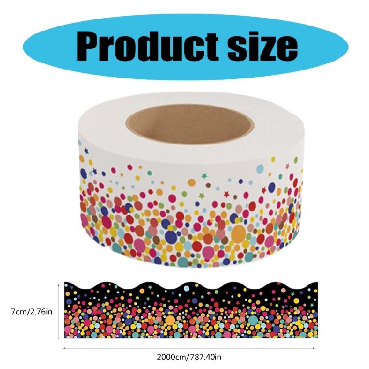 65.6feet Scalloped Rolled Border Trim with Colorful Dot Pattern for School, Classroom & Office Whiteboard Decoration