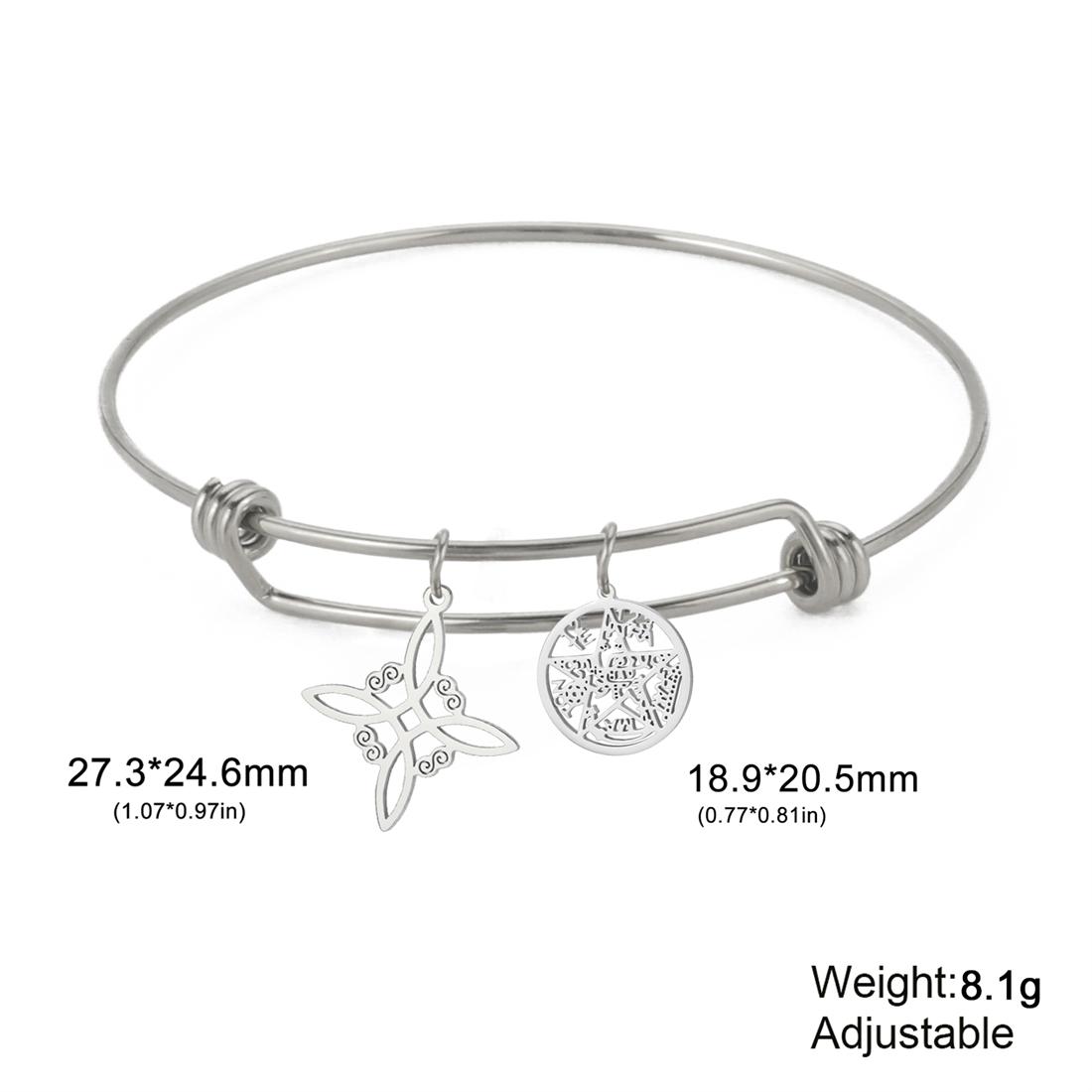 

Witch Knot Bangles Adjustable Stainless Steel Pentacle Tetragrammaton God Name Bracelet Double Protection Amulet Jewelry
