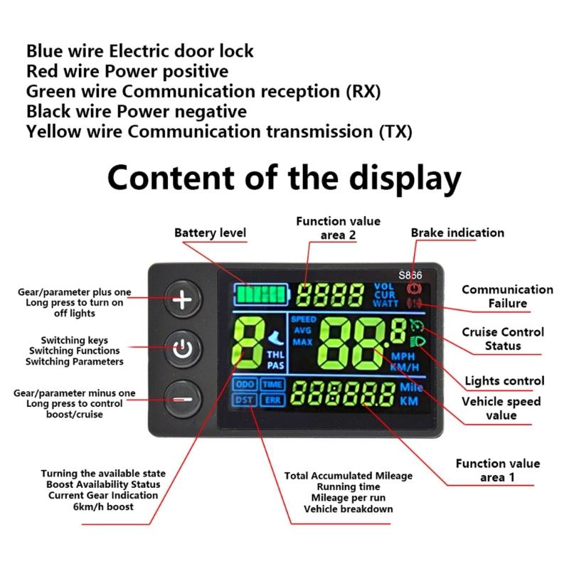 Elektroroller Bedienfeld 24V 36V 48V Universeller Roller S866 Display LCD Messgerät Elektrofahrrad Tachometer Kilometerzähler