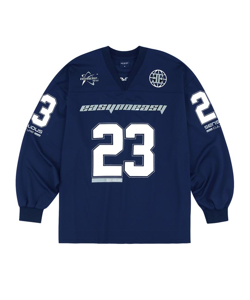 EASY NO EASY Long Sleeve Football Jersey - Navy