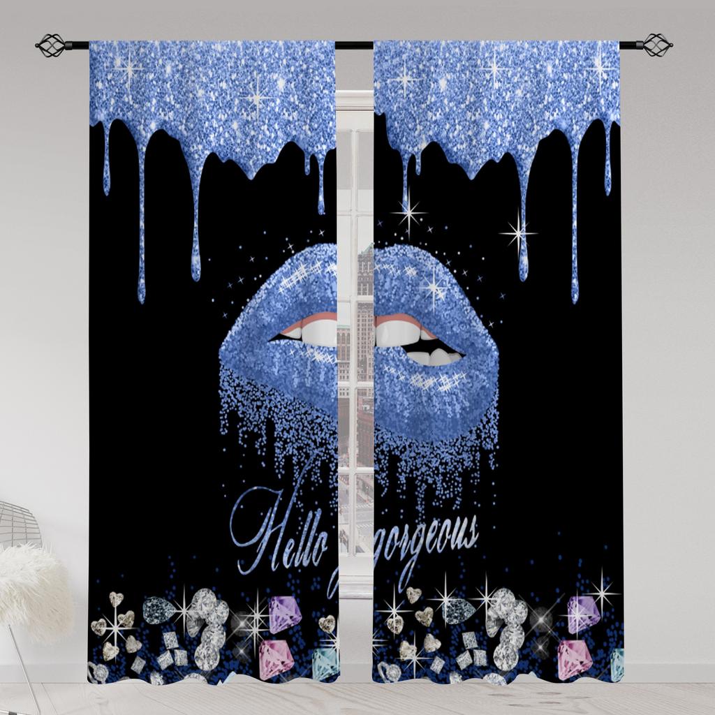 2pcs Lips Printed Translucent Curtains Multi-scene Polyester Rod Pocket Decor Curtains For Living Room Playroom Bedroom Home