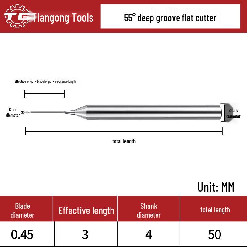 Tiangong Wolframová ocel R0.5 Kulová fréza 0.75 Legovaný krček, 2břitá, 55° Potažená, Prodloužená Hluboká drážka 1, 1.25