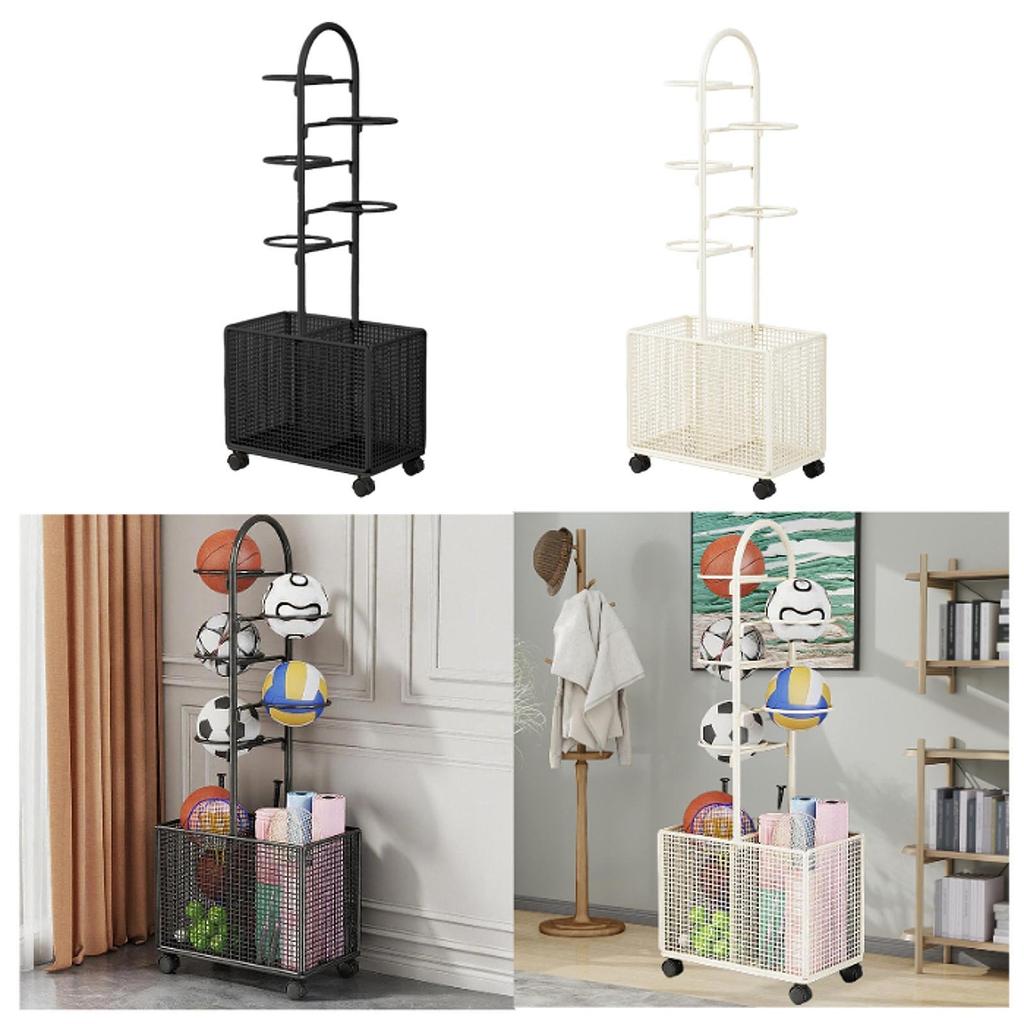 Indoor Basketball Storage Rack Volleyball Stand for School Home Kindergarten Black