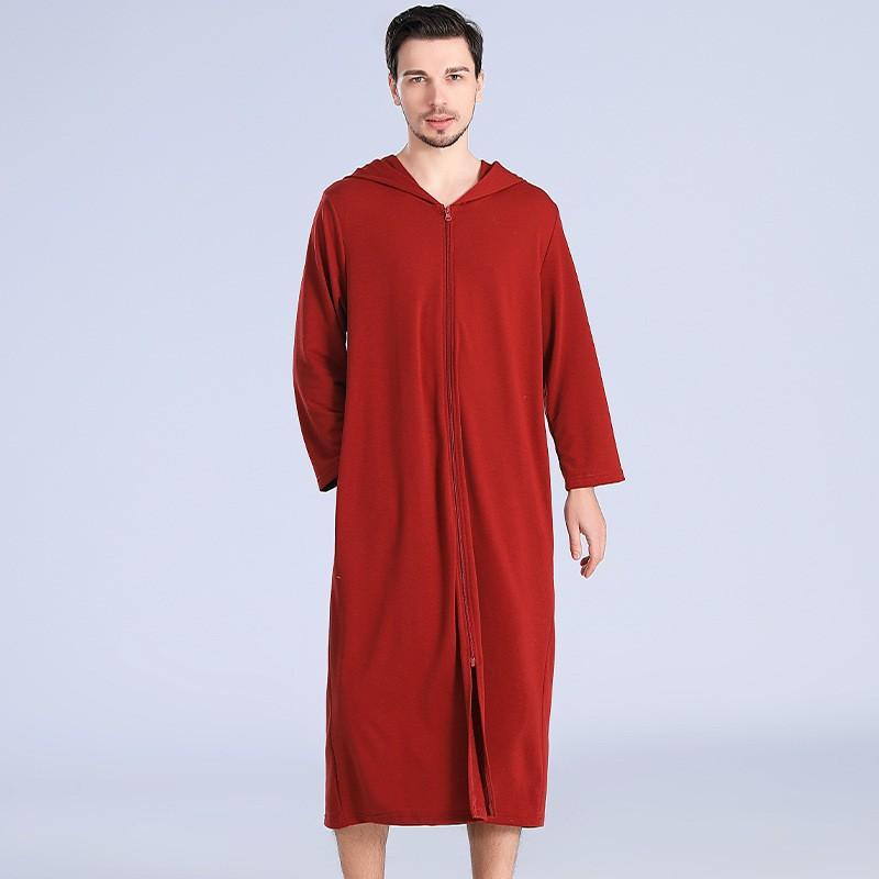 Men's and Women's Summer Zipper Bathrobe Couple Pajamas Hooded Pajamas Thin Soft Comfortable Pajamas Long Nightgown