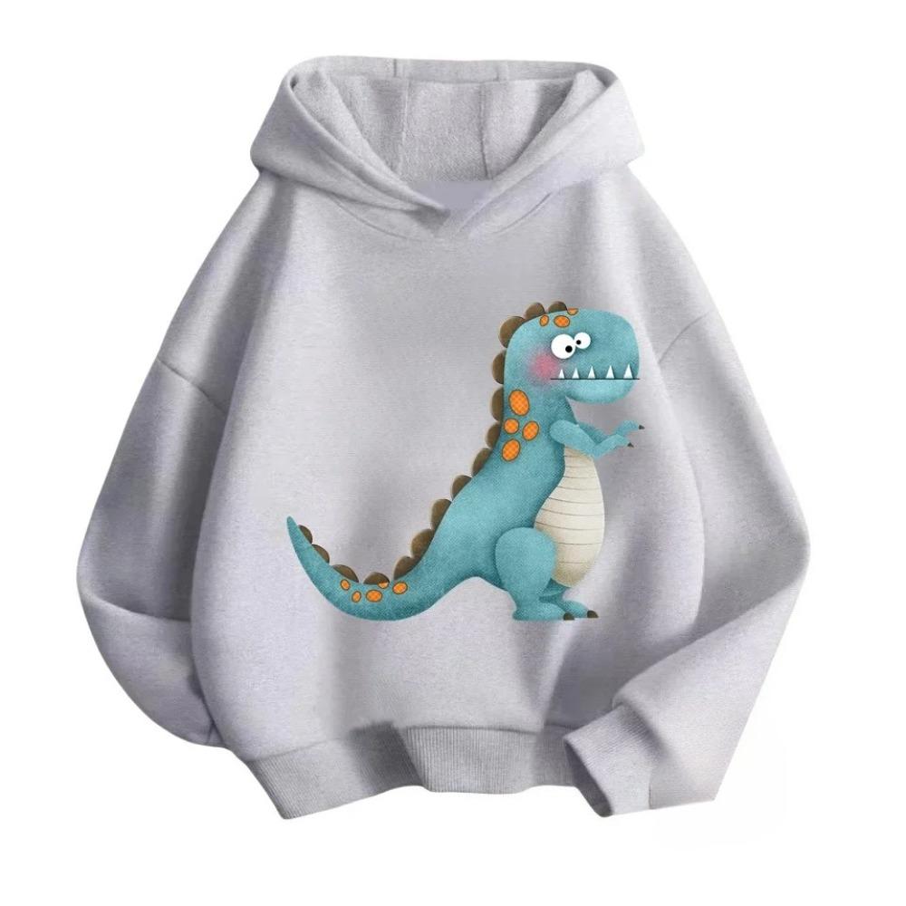 New Cartoon Dinosaur Print Children's Hooded Sweatshirt Boy Girl Autumn Winter Daily Outdoor Casual Wear Loose Warm Sportswear