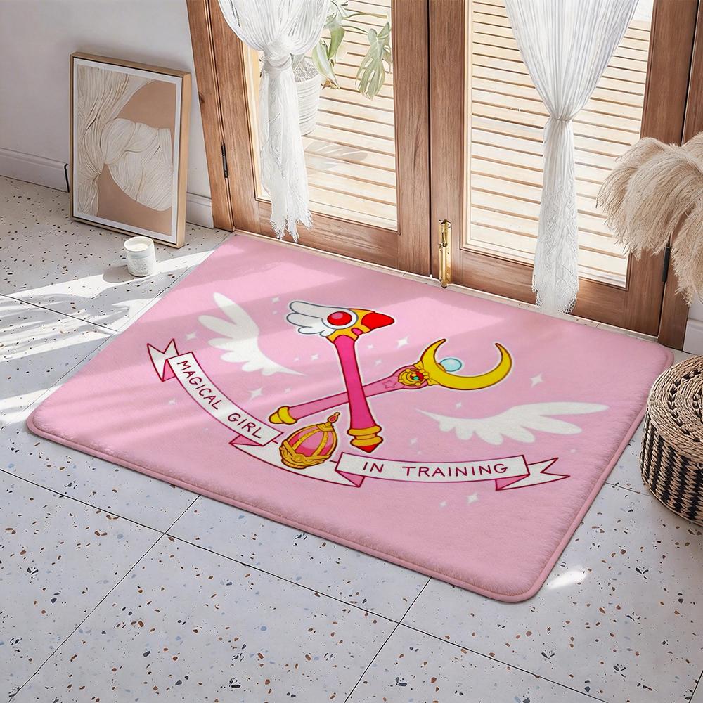 C Cardcaptor S Sakura Cartoon Floor Mat Eco Flannel Doormat Non Slip Odorless Indoor Floor Rug Soft Short Plush Home Mat