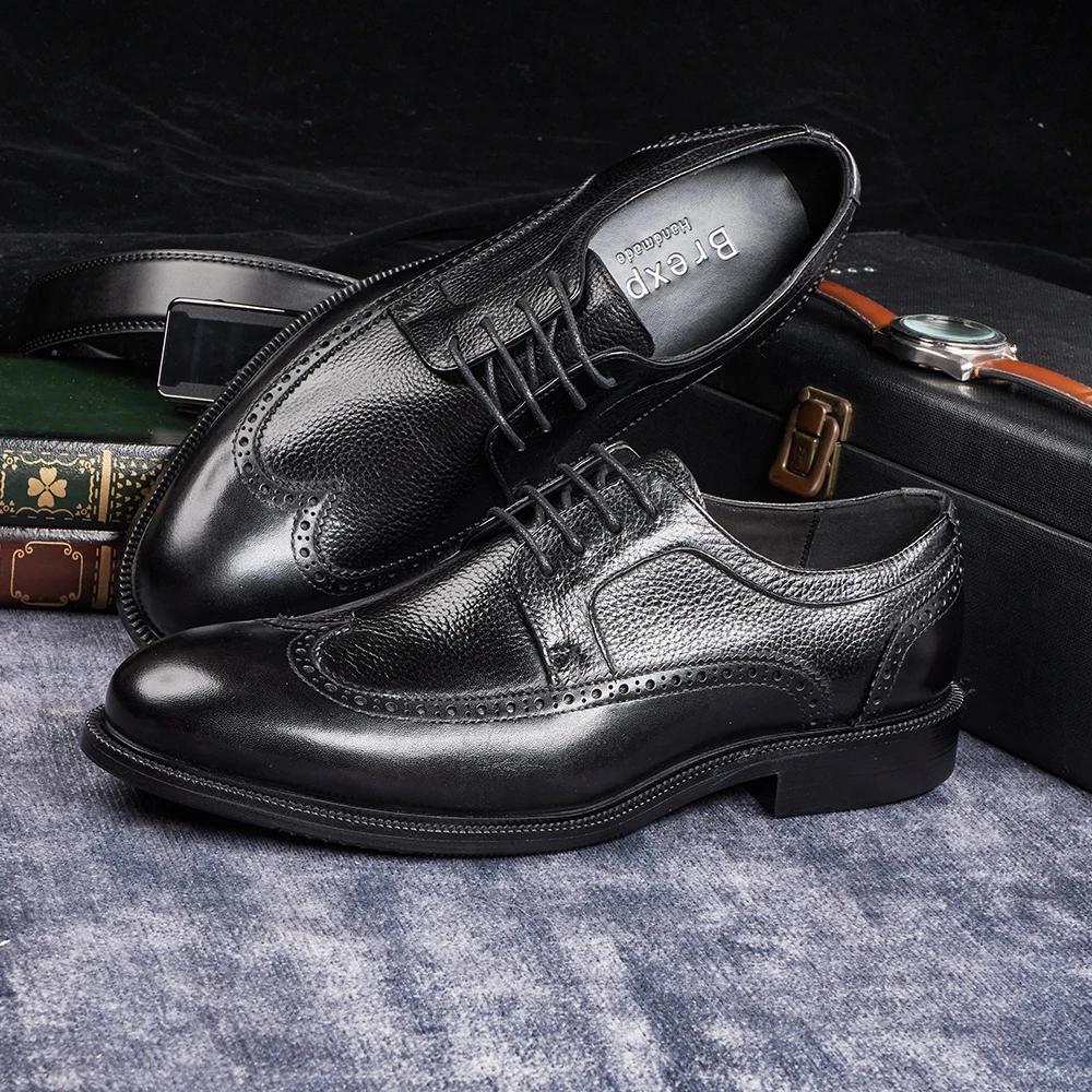 Fashion Handmade Men's Oxford Shoes 2025 Business Formal Classic Genuine Leather Cowhide Brogue Formal Shoes