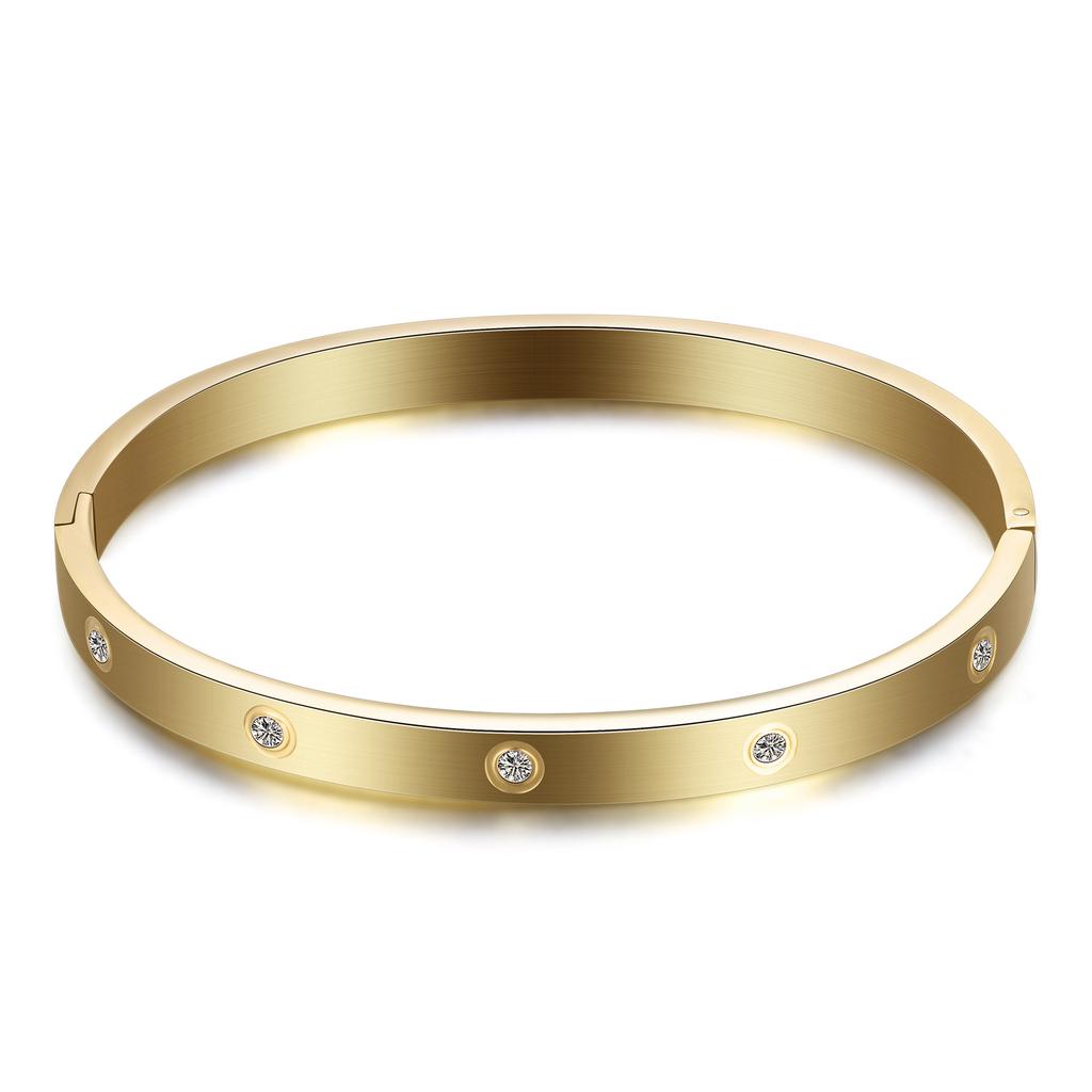 Glossy Lettering Titanium Steel Simple Inlaid Zircon Bangle Bracelet