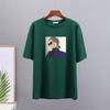 Hirsionsan Elegant Character Printed T Shirt Women Summer Chic Casual Tees Cotton Jumper Clothes Oversized Pullover Female Tops