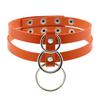 Double Row O-Ring Choker, Punk Two-Row Circular Ring Snap Button Leather Necklace