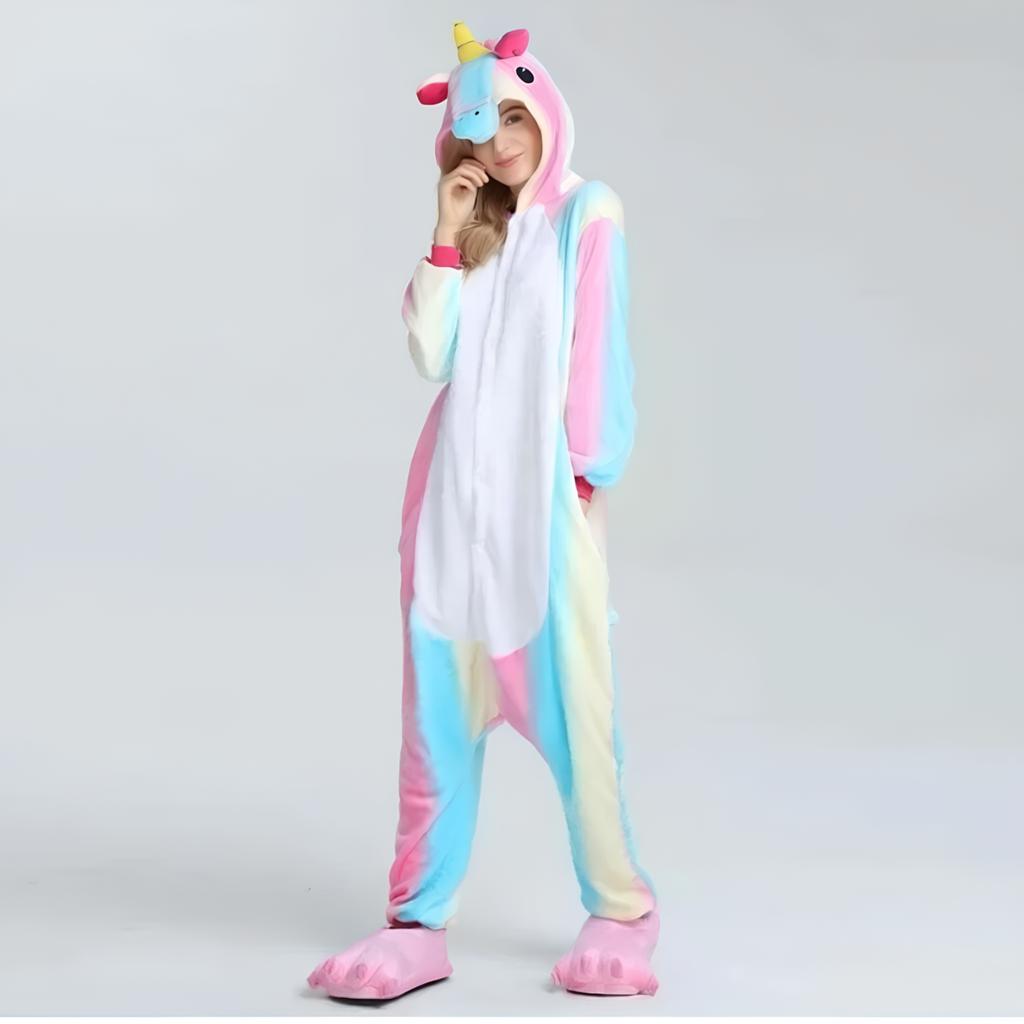 Onesie kigurumi warm one-piece pajamas rainbow unicorn jumpsuit l