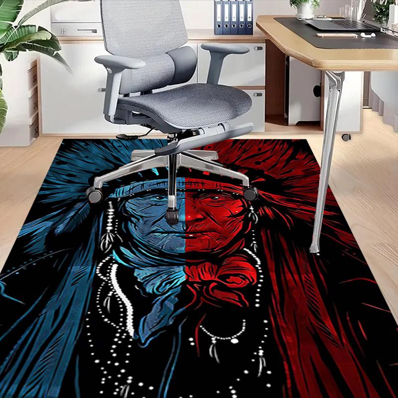 1PC Native American, Headdress Extra Large Non-Slip Floor Carpet, Office, Family, Bedroom, Studio - Large Area Rug Indoor Rugs, Vibrant Colors-A268