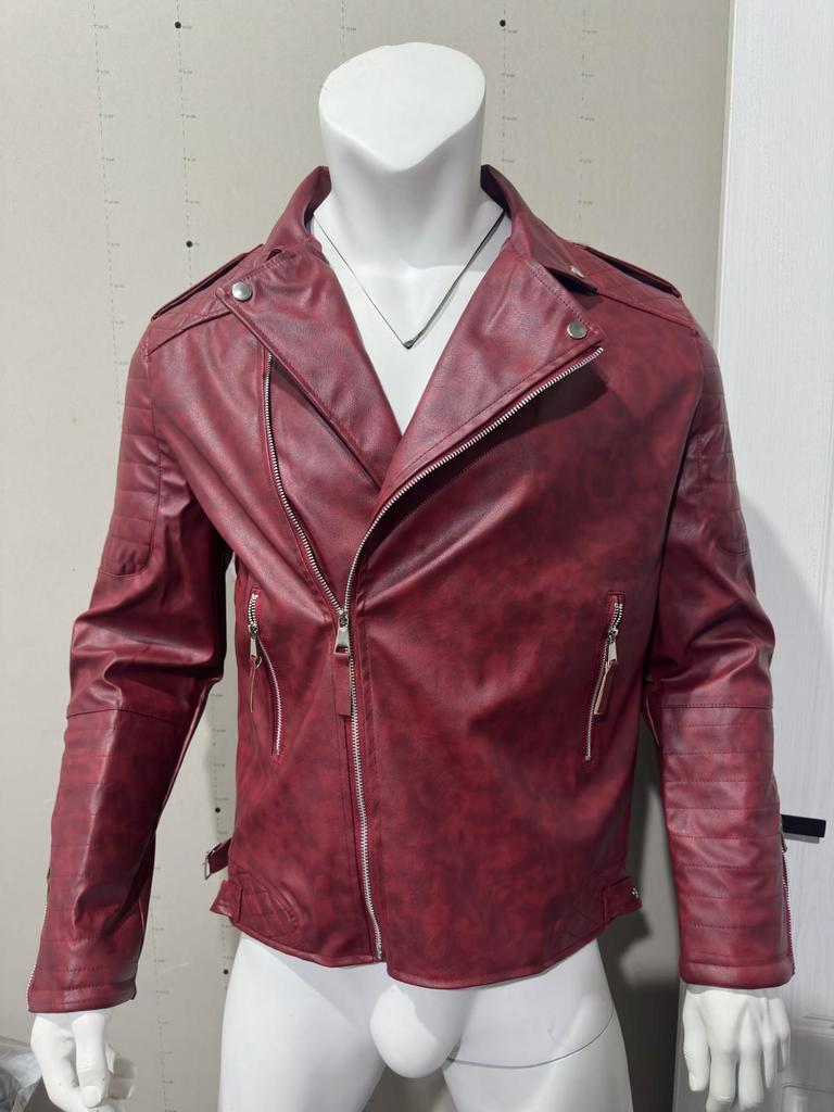 European Fashion Slim Lapel Windproof Men's Motorcycle Leather Jacket for Spring and Autumn