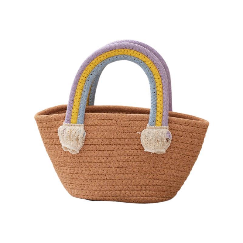 Dětský koš Duha a mrak: Tkaná bavlněná šňůra kabelka & Narozeninový suvenýr