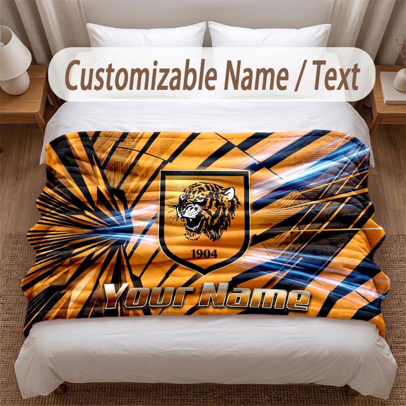 Hull FC Printed Flannel Blanket Custom Name Text Soft Warm Throw For Bedroom Holiday Gift