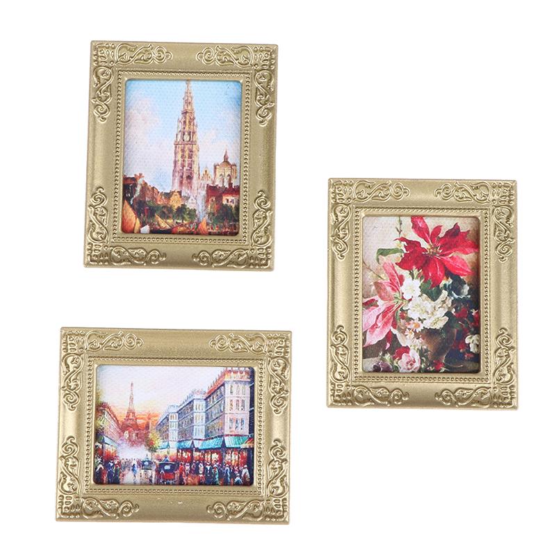 1:12 Dollhouse Miniature Frame Oil Painting Diy Doll House Accessories Decor