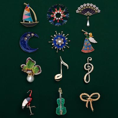 Cute Creative Fan Boat Pin Buckle Brooches For Girl Decoration Badge Silk Scarf Brooch Accessories Gift