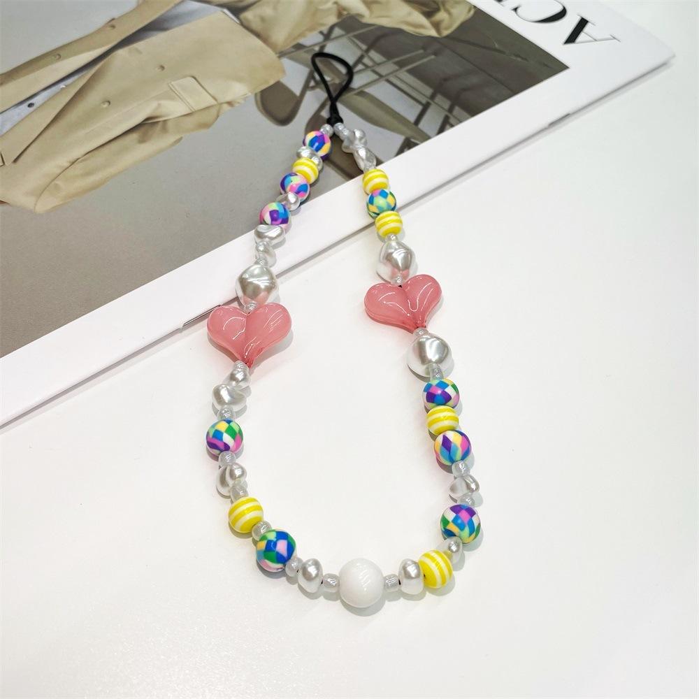 Adorno colgante colgante con cuentas de amor, cadena para teléfono móvil, funda para teléfono móvil