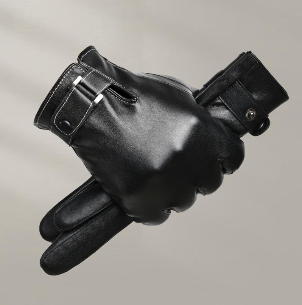 Winter PU Leather Plus Velvet Warm Gloves Men's Windproof Cycling Gloves Touch Screen Waterproof Gloves Cold-proof Warm Gloves