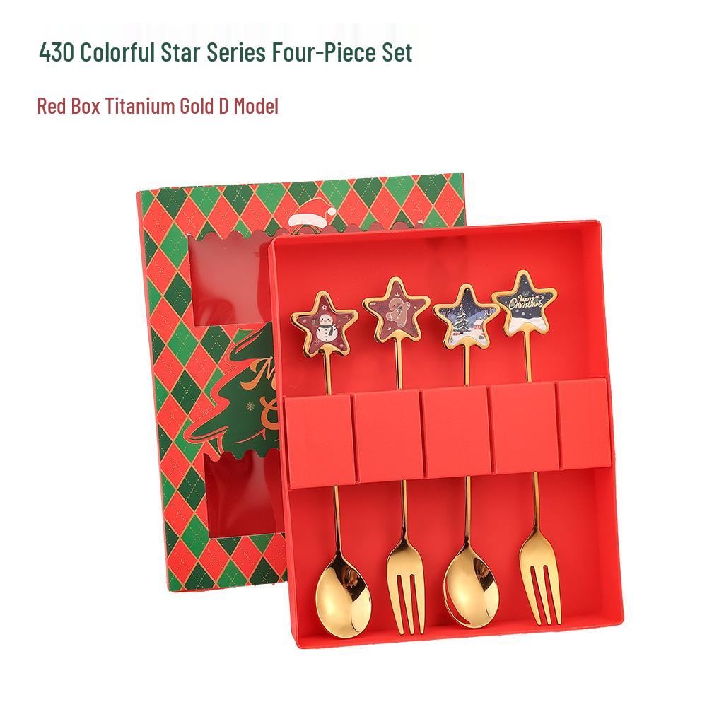 Christmas Cartoon Stainless Steel Spoon & Fork Set – Festive Cutlery with Gift Box