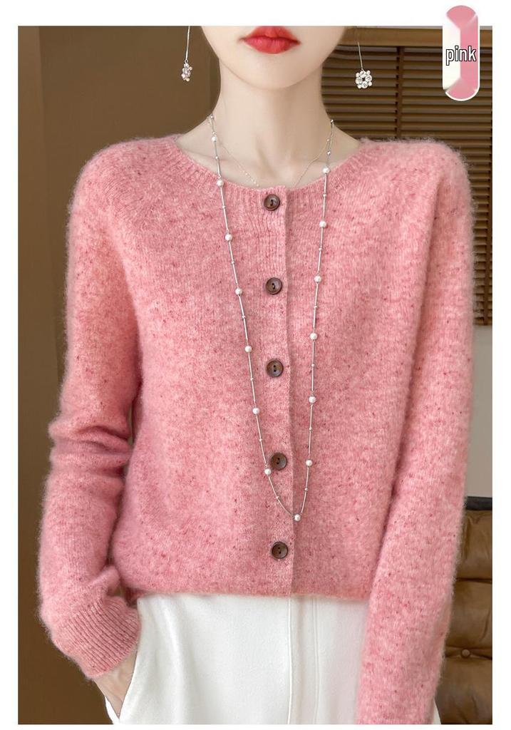Wollstrickjacke im koreanischen Stil mit Pünktchen: Herbst/Winter Schlankmachend Lockerer Schnitt
