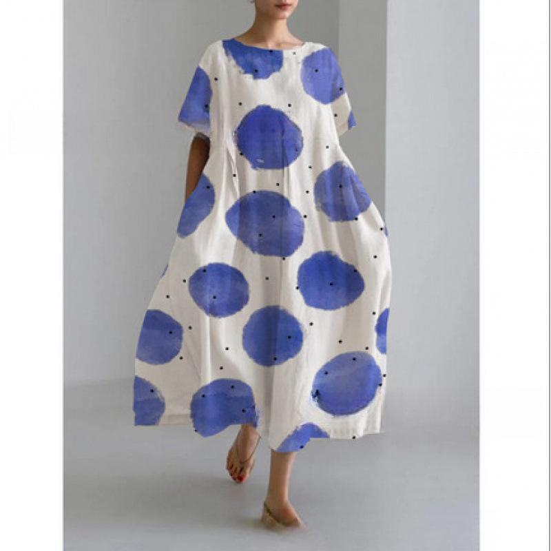 Damen Sommer Übergröße Gestreiftes Print Maxikleid, Lässiges Lockeres Rundhals Kurzarm Oversized A-Linien-Kleid