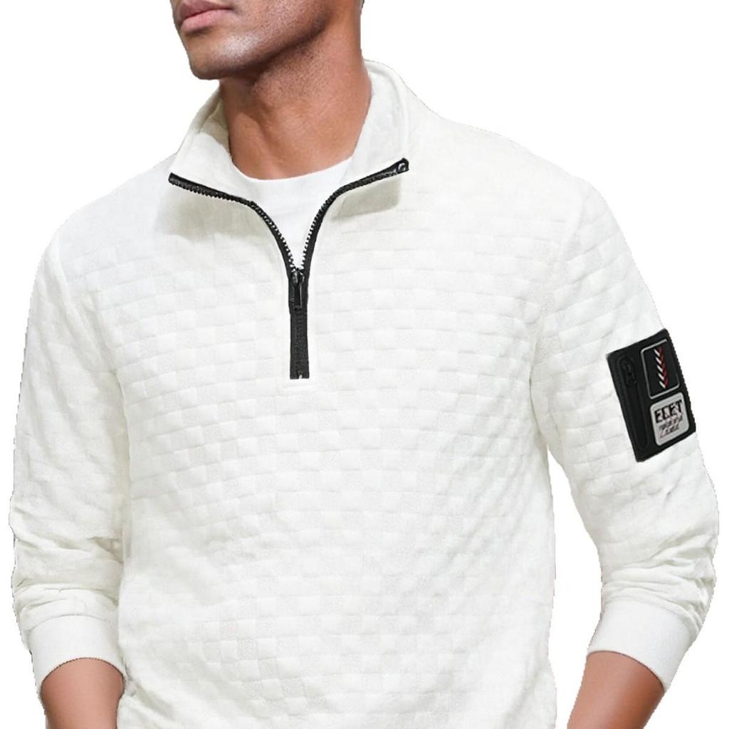 Men's Fleece Half-Zip Plaid Stand Collar Pullover Hoodie Jacket