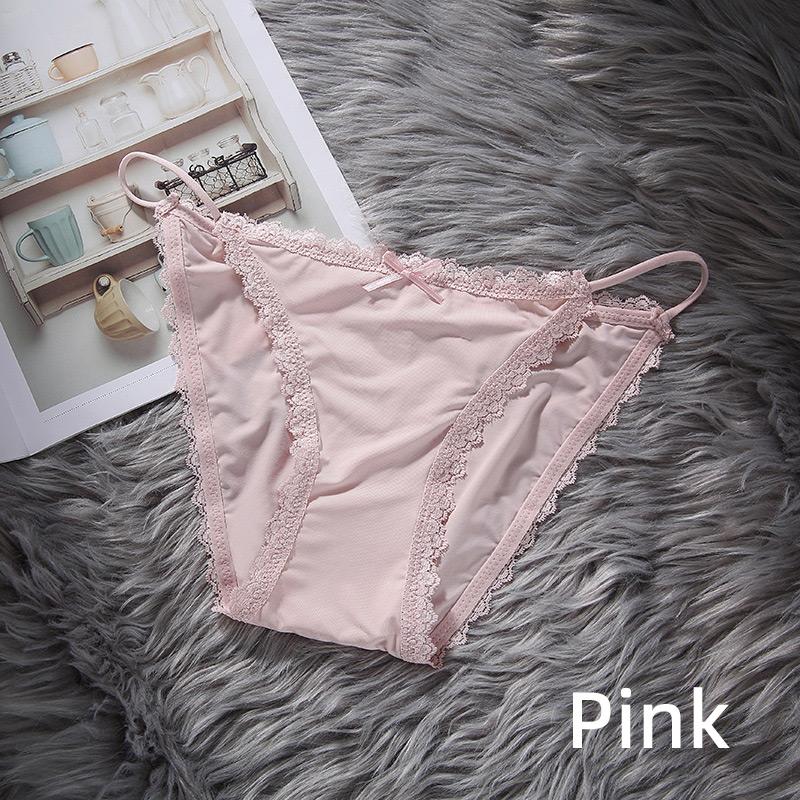 Ice Silk Girls Panty Women's Sensual Spaghetti Straps Breathable Cotton Crotch Low Waist Lace Edge Panties